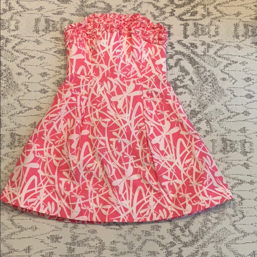 Lily Pulitzer pink and white strapless dress